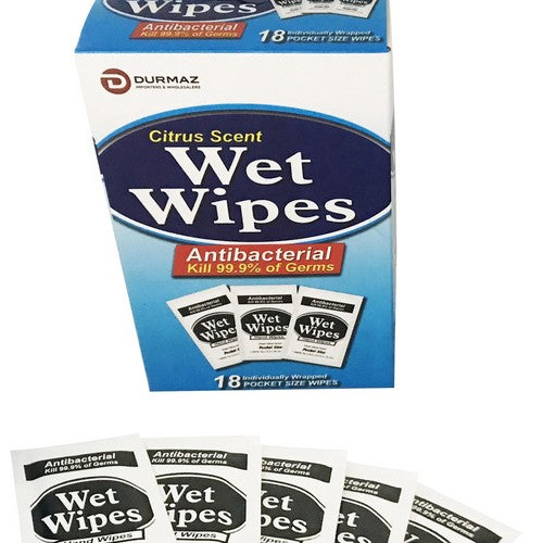 Citrus Scent Pocket Size Wet Wipes Antibacterial - 18 Pack 1 Piece - Dollars and Sense
