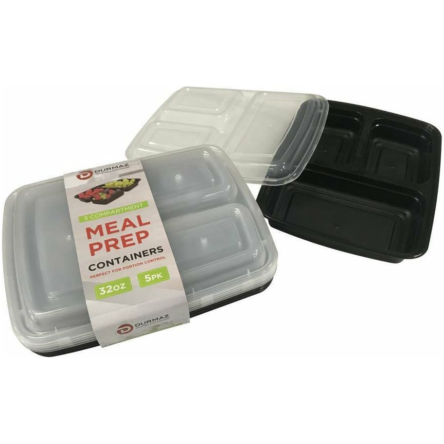 3 Compartment Meal Prep Containers - 5 Pack 25cm x 19.5cm x 5cm - Dollars and Sense