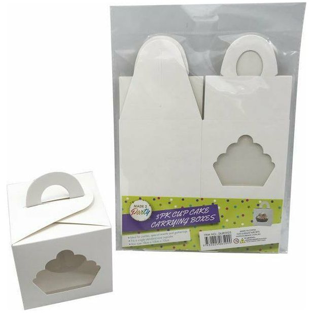 Cupcake Carrying Boxes - 3 Pack 10cm x 10cm x 10cm - Dollars and Sense