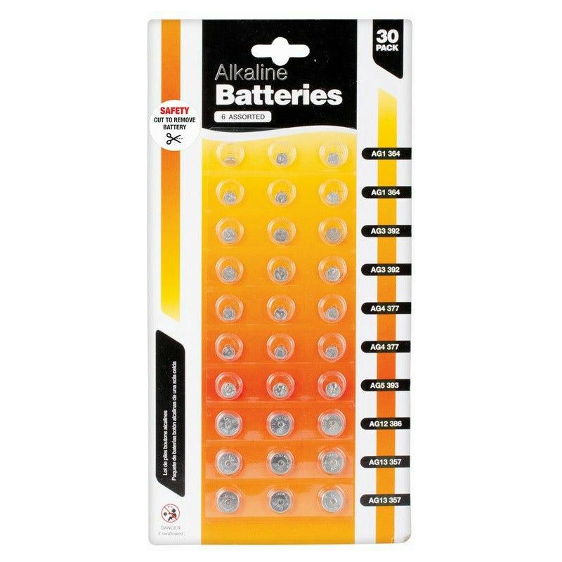 Alkaline Button Batteries 6 Asstd 30Pk - Dollars and Sense