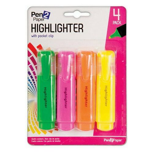 Highlighter with Pocket Clip Mixed - 4 Pack - Dollars and Sense