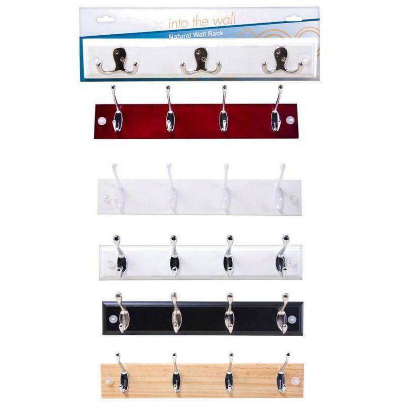 Wall Coat Rack With Chrome Hooks - 6 Assorted Styles - Dollars and Sense
