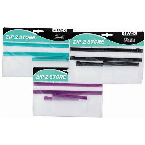 Storage Zip Pouch Multi-use - 4 Pack Assorted - Dollars and Sense