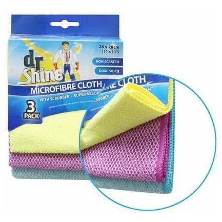 Dr Shine Microfibre Cloth with Scrubber - 28x28cm 3 Pack - Dollars and Sense