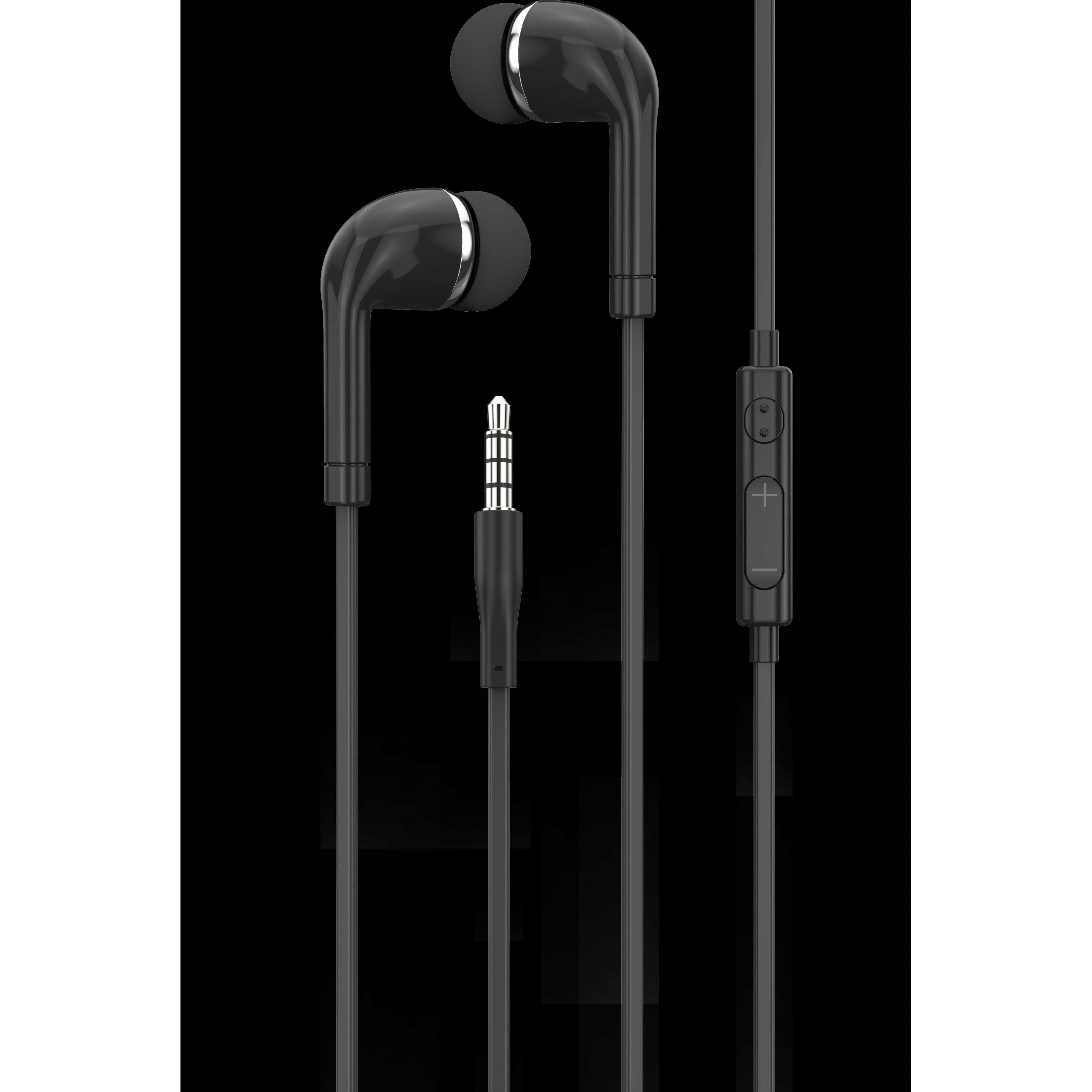 Earphone with Mic and Volume Control Euro Style - Black - Dollars and Sense
