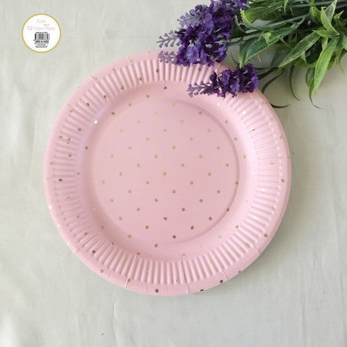 Paper Plate Pink with Gold Foil - 23cm 12 Pack - Dollars and Sense
