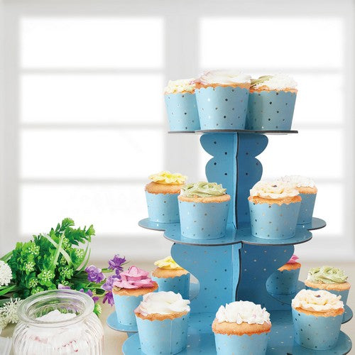 Three Tier Cake Stand Blue and Gold Foil - 1 Piece - Dollars and Sense