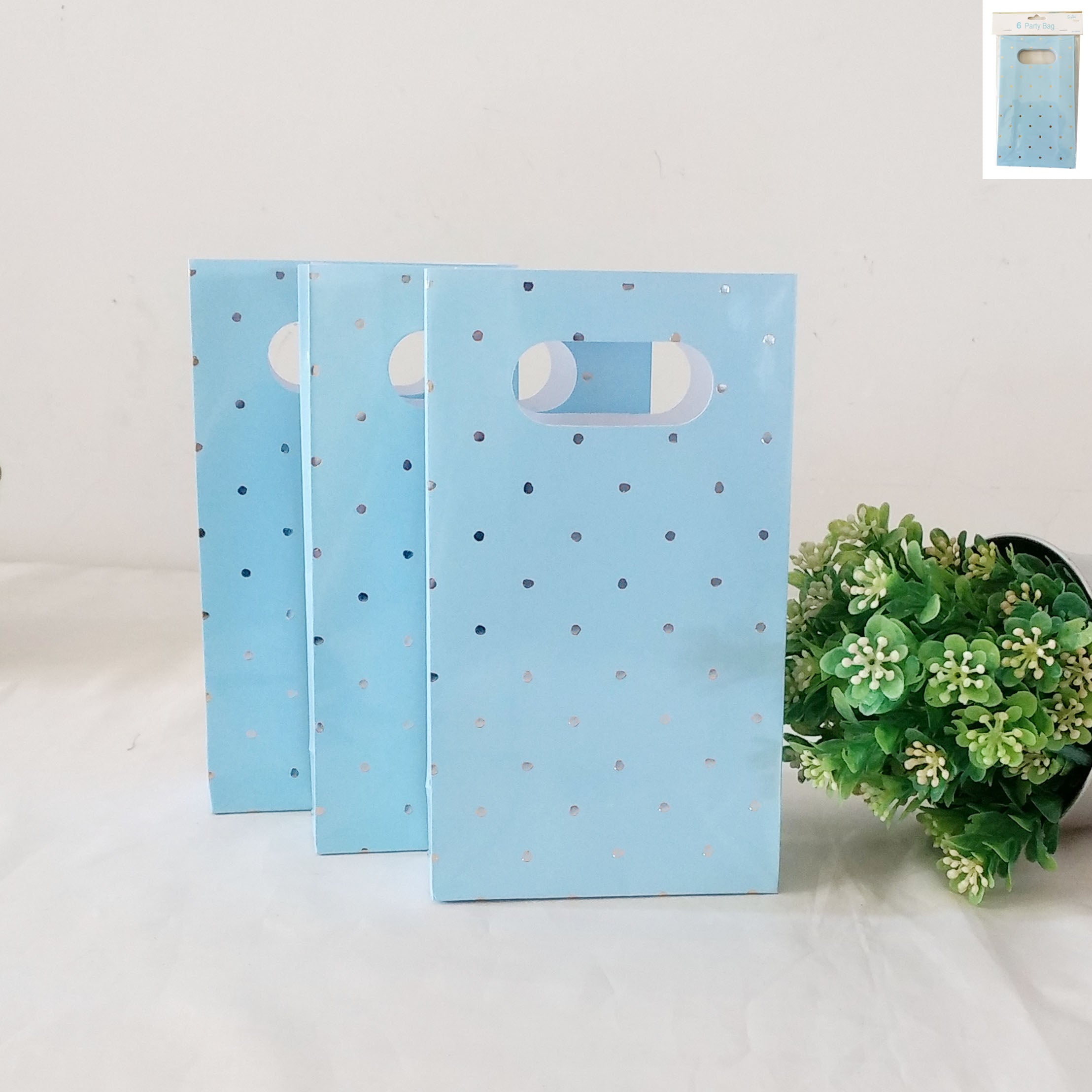 Party Bag Blue with Gold Foil Polka Dot - 6 Pack 1 Piece - Dollars and Sense