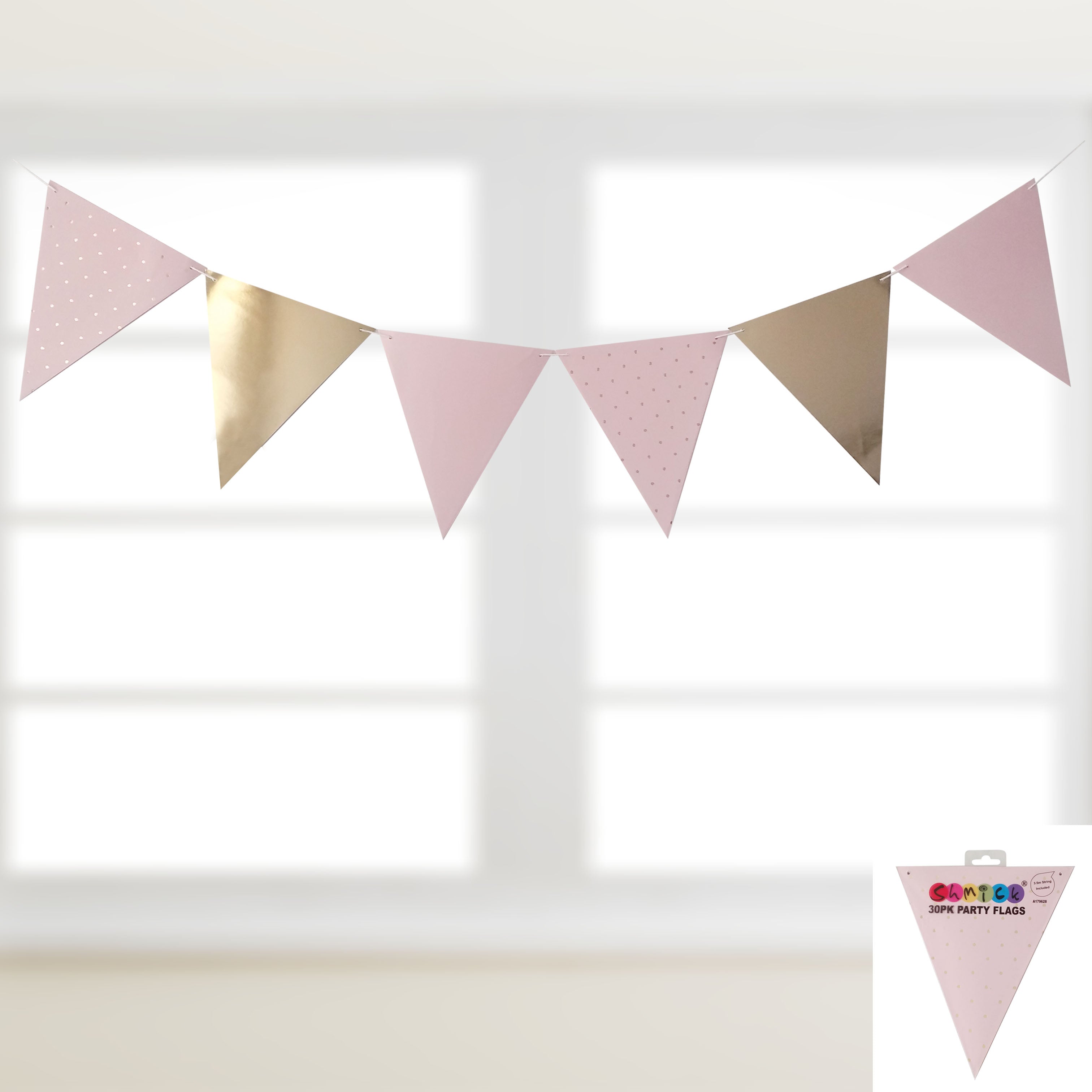 Party Flags Pink with Gold Foil - 30 Pack 1 Piece - Dollars and Sense