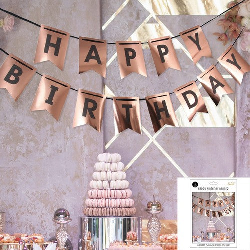 Rose Gold Birthday Bunting - 3m 1 Piece - Dollars and Sense