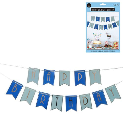 Birthday Bunting Luxe Blue and Gold Foil - Dollars and Sense