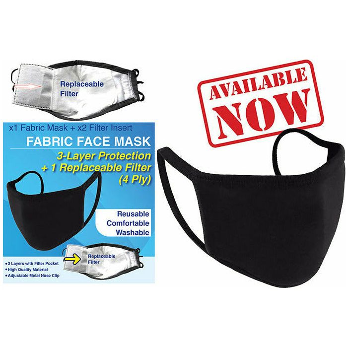 Black Fabric Face Mask with Filter Insert 4 Ply - 1 Piece - Dollars and Sense