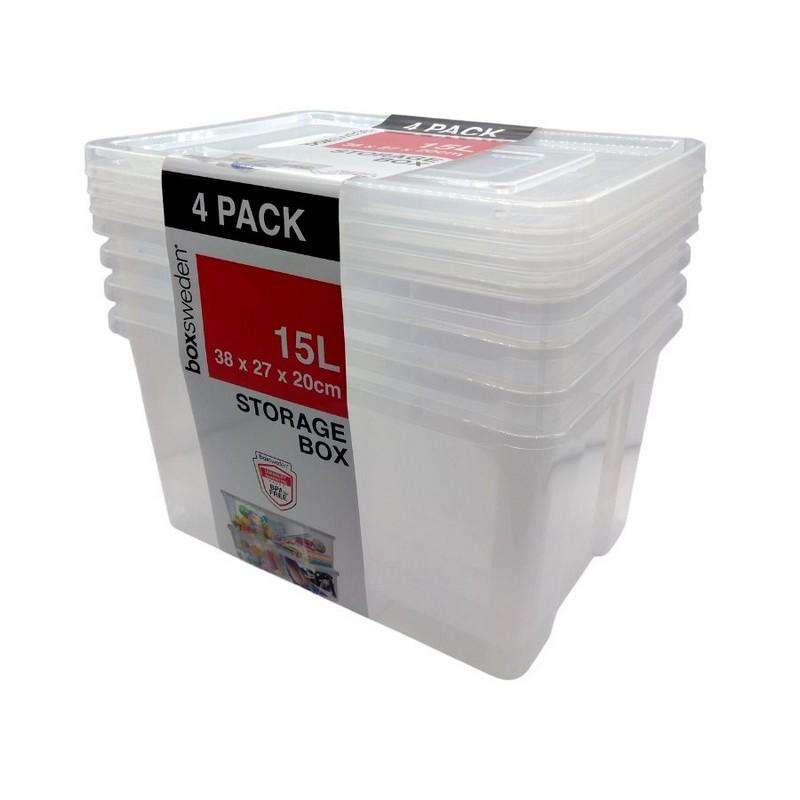 15L Transparent Plastic Storage Tub 4Pk - Dollars and Sense