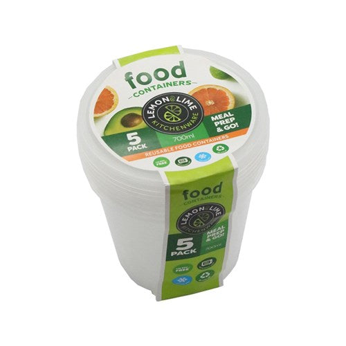 Reusable plastic Food Containers Round 700ml 5Pk - Dollars and Sense