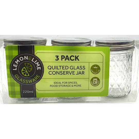 Quilted Glass Conserve Jar 220ml 3Pk UNITED GLASS JAR