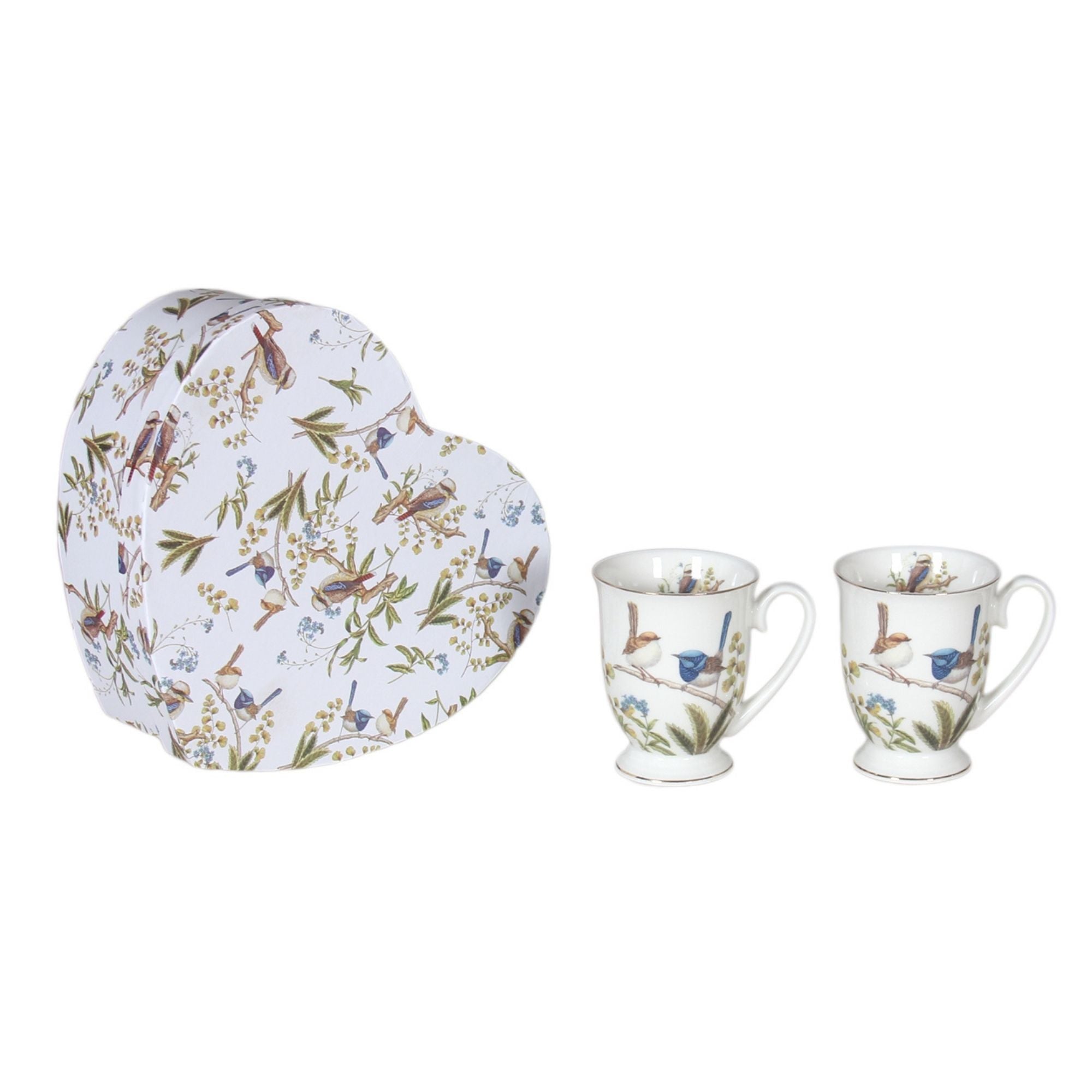 Australian Birds Mug 2 Piece Set in Heart Shape Gift Box - 280cc - Dollars and Sense