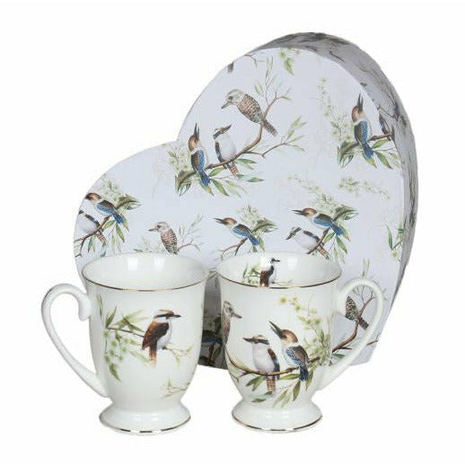 Kookaburra Fine Bone China Mugs - 280ml Heart Gift Box - Dollars and Sense