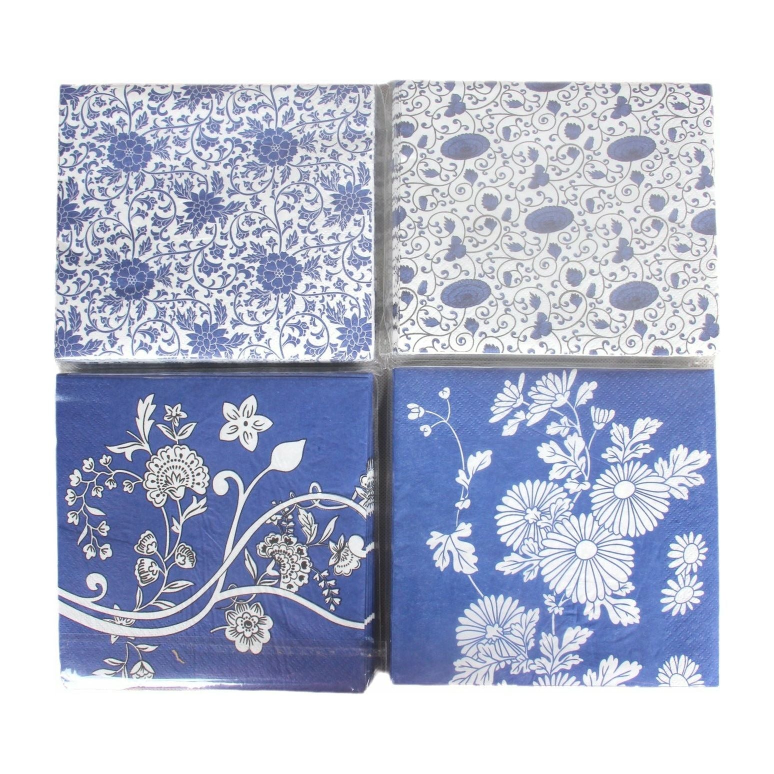 Blue & White Floral Napkins - 33x33cm 20 Pack Assorted - Dollars and Sense
