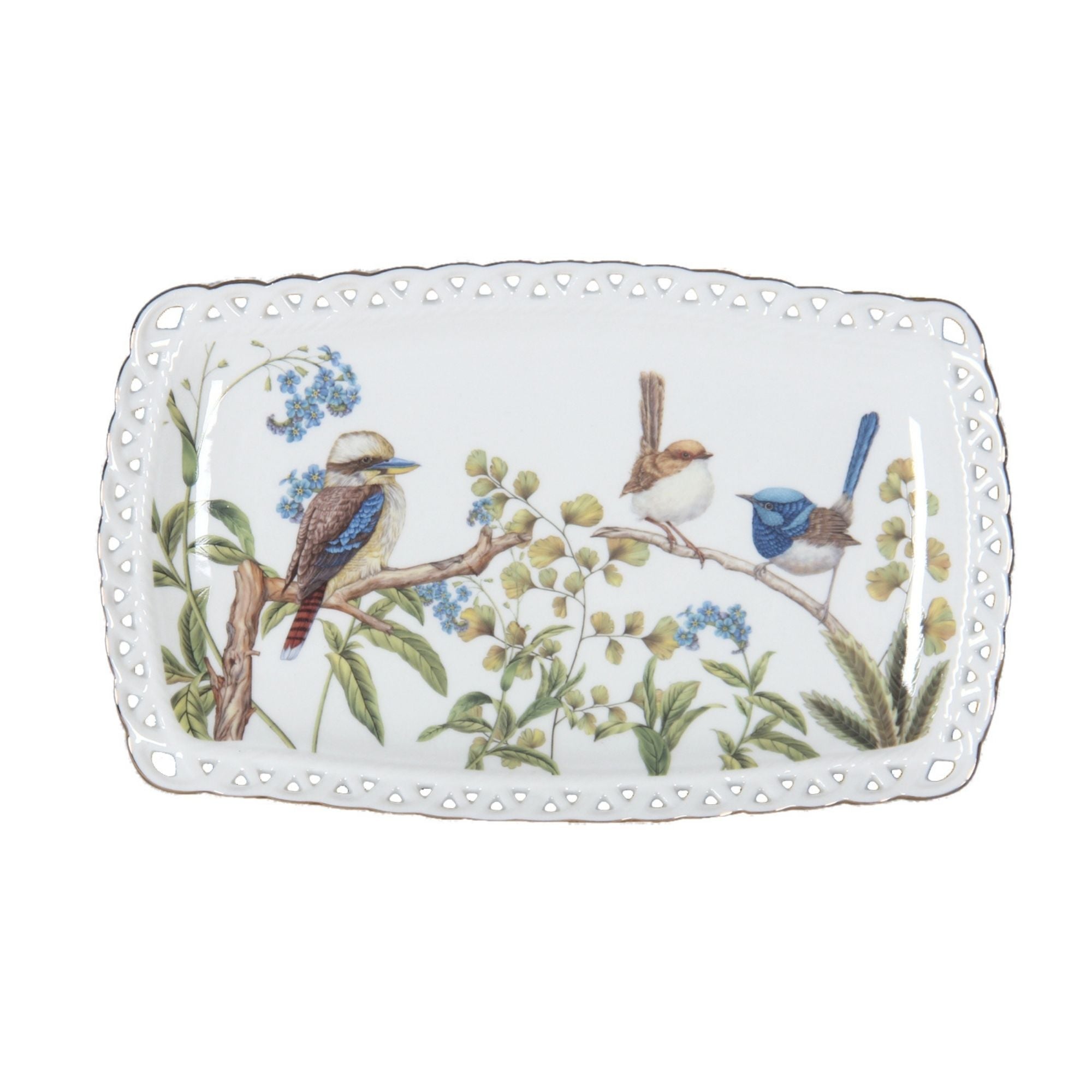 Australian Birds Fine Bone China Sandwich Plate - 25x15cm Gift Box - Dollars and Sense