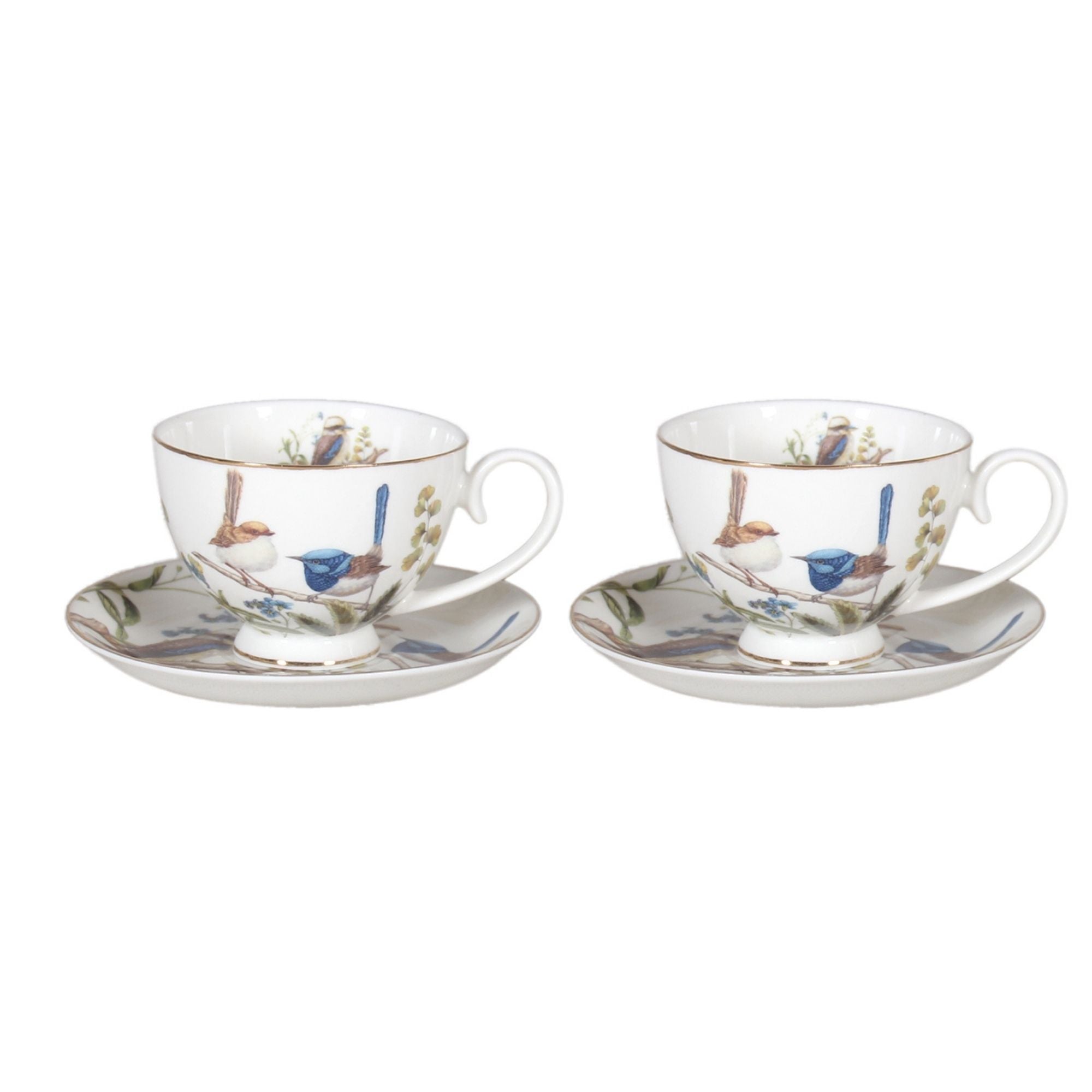 Australian Birds on Fine Bone China 2 Cups and Saucers Set - 250ml Gift Box - Dollars and Sense