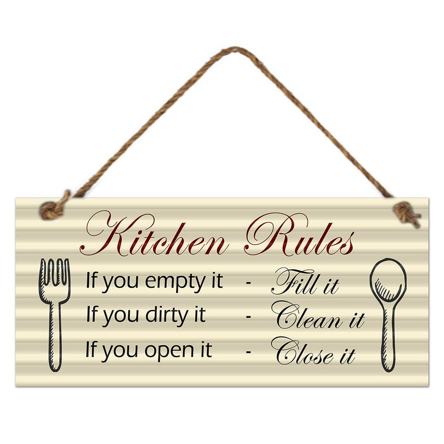 Metal Kitchen Rules Wall Hanging Plaque - Dollars and Sense