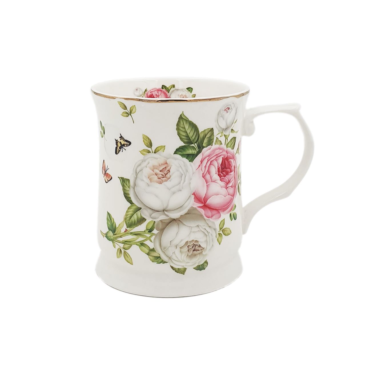 Butterfly Rose Fine Bone China Gold Rim Mug - Dollars and Sense