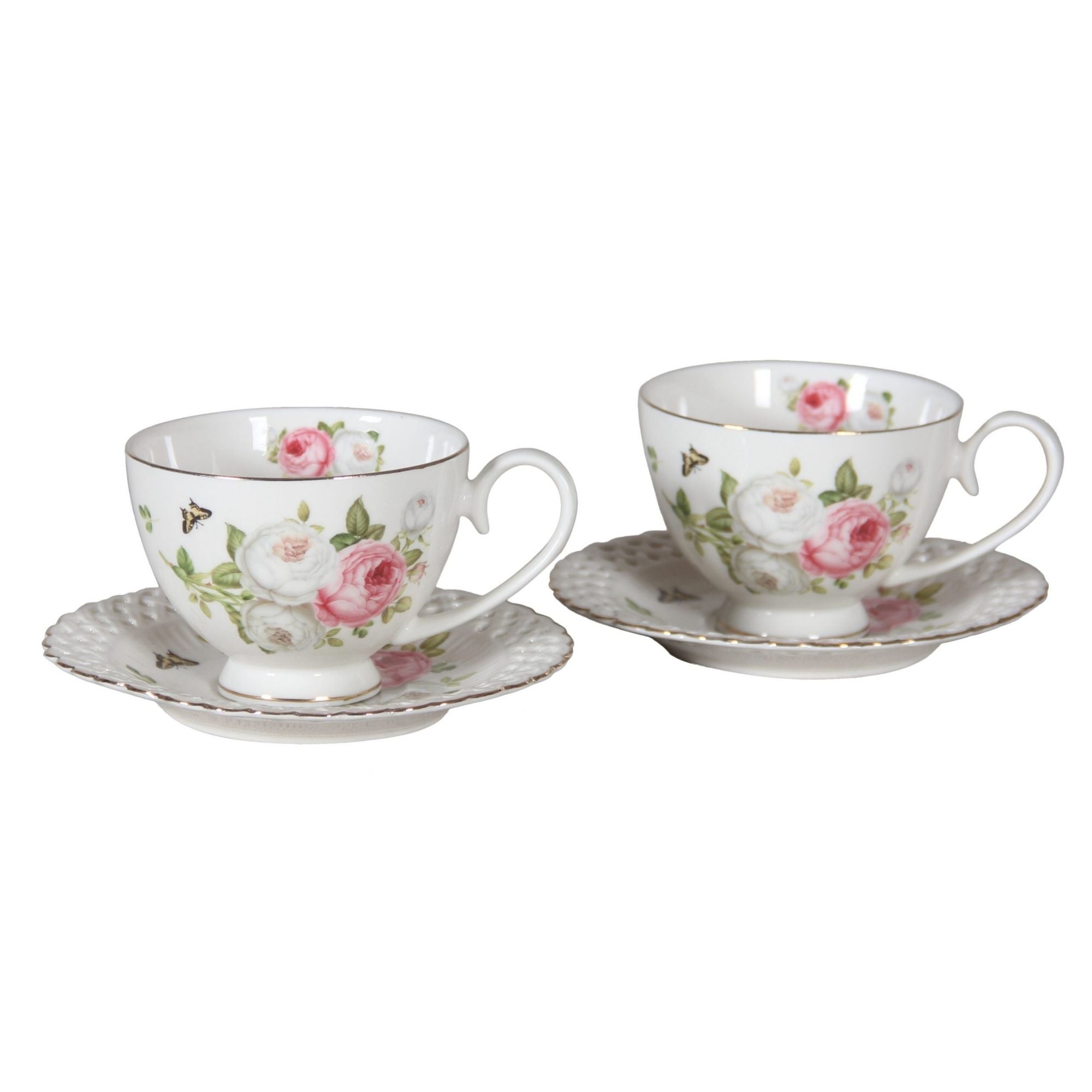 Butterfly Rose Fine Bone China 2 Cup and Saucer Set Gift Box 250cc - Dollars and Sense