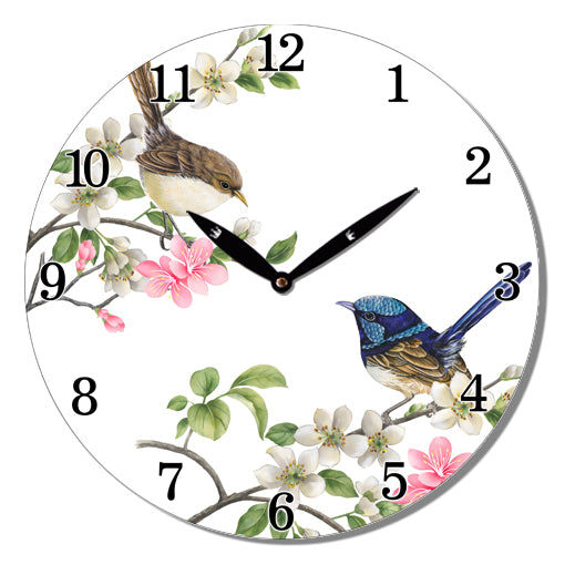 MDF Blue Wren Wall Clock - 28.8cm - Dollars and Sense