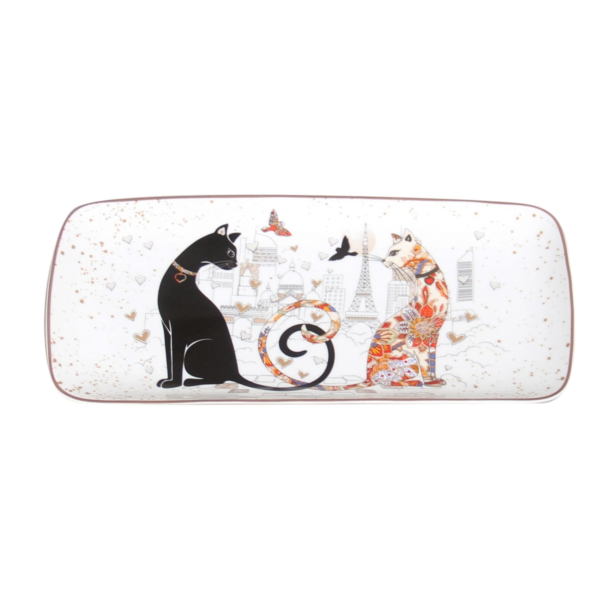 Embossed Cat Couple Fine Bone China Serving Plate - 30x13cm Gift Box - Dollars and Sense