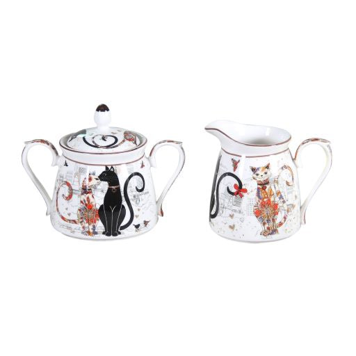 Embossed Cat Couple Fine Bone China Sugar & Creamer Set - Gift Box - Dollars and Sense