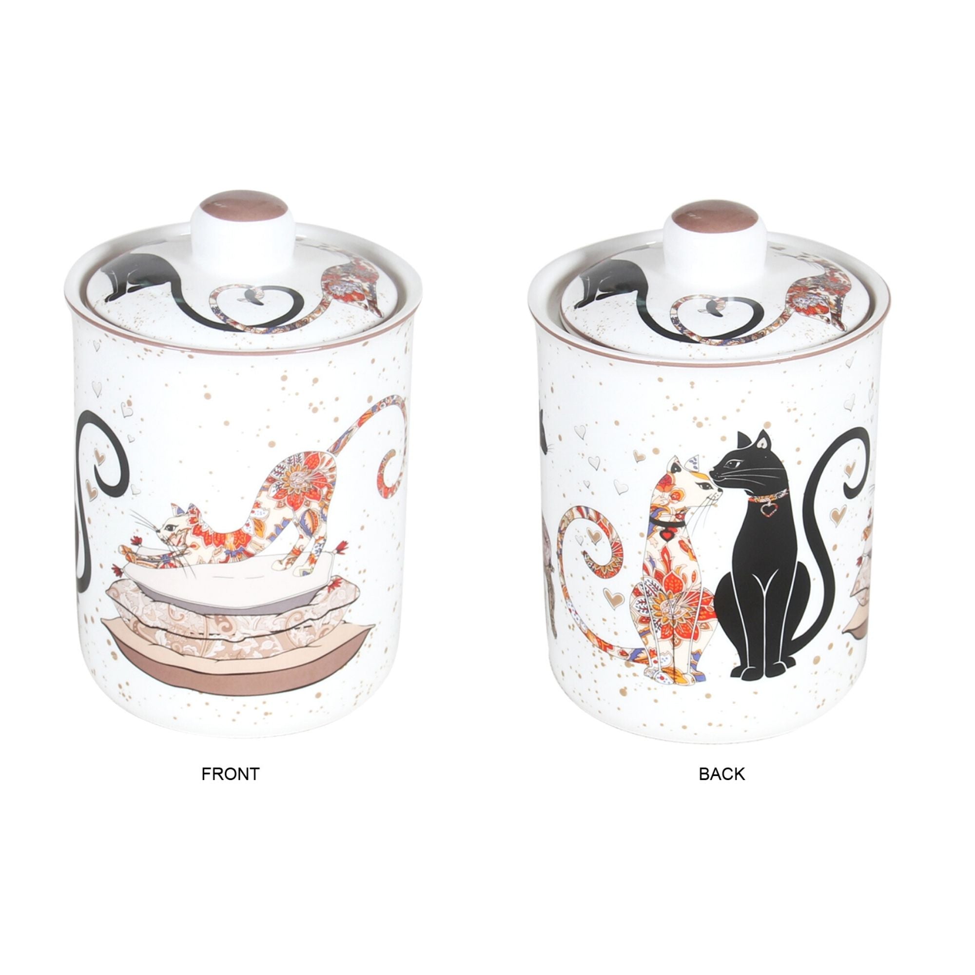 Embossed Cat Couple on Fine Bone China Canister - 11x11x16cm 1 Piece Gift Box - Dollars and Sense