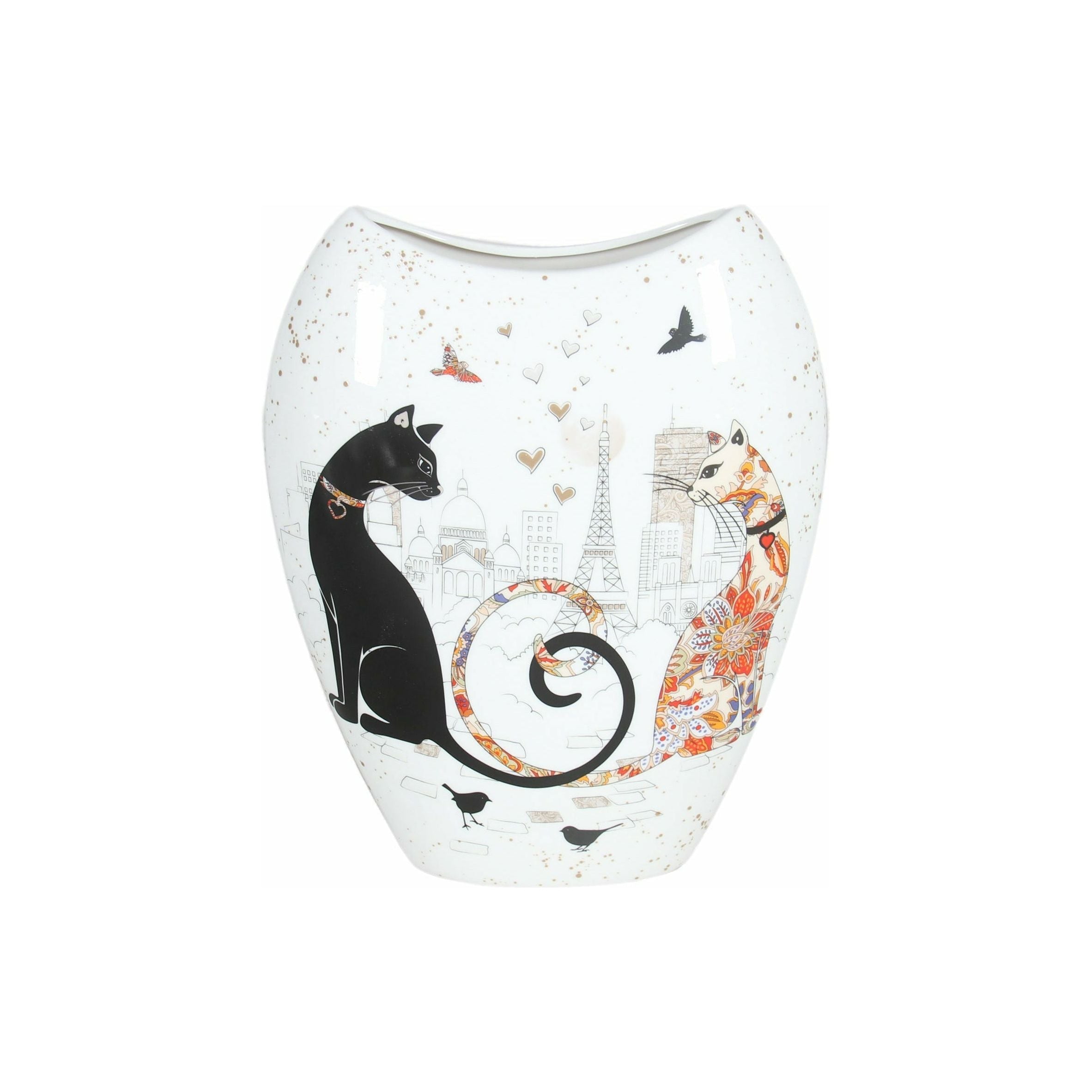 Embossed Cat Couple on Fine Bone China Vase - 20x8x25.5cm Gift Box - Dollars and Sense