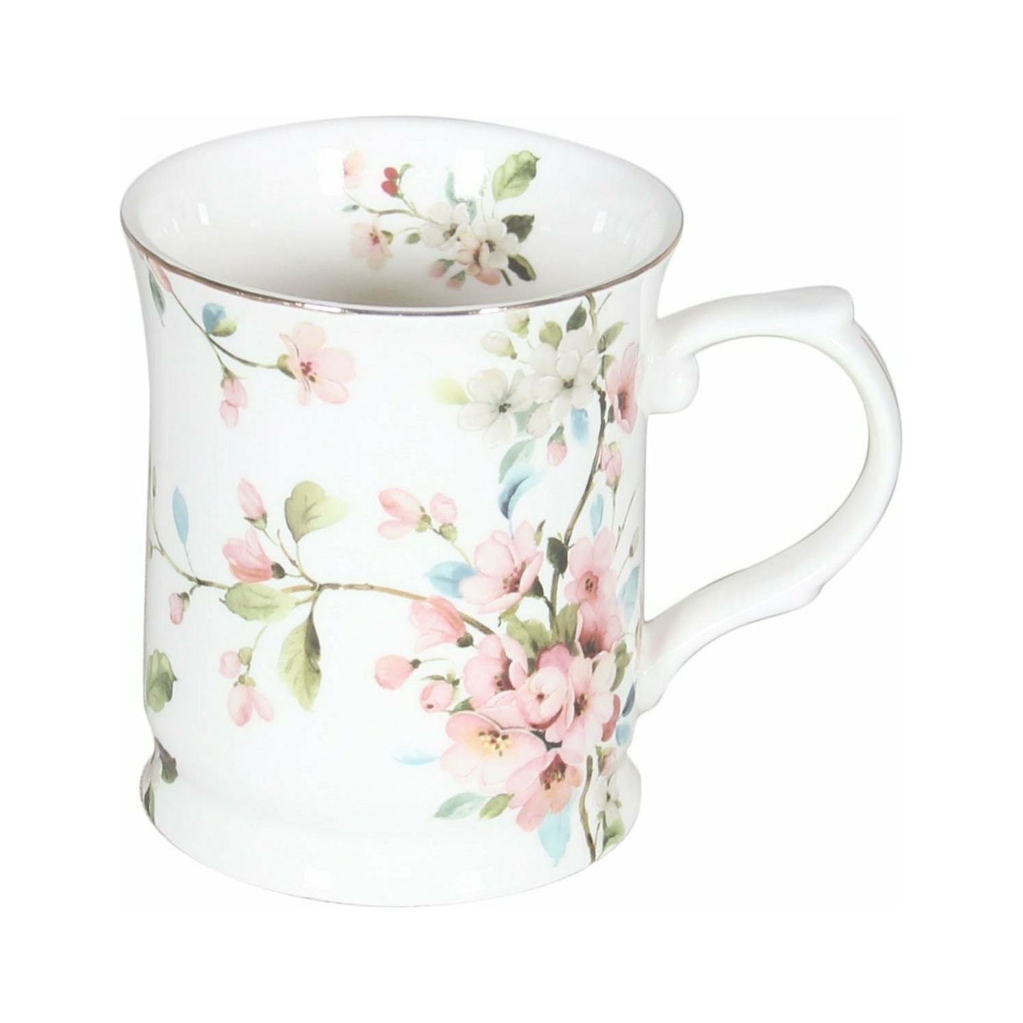 Peach Blossom on White Fine Bone China Mug - 415ml Gift Box - Dollars and Sense