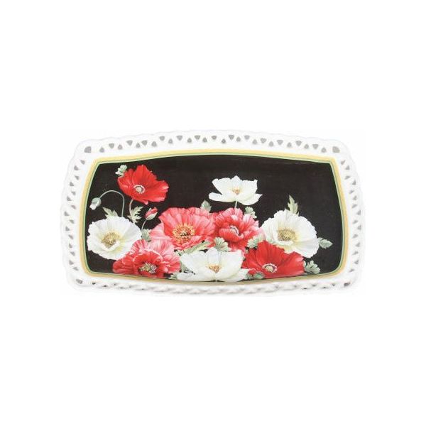 New Poppies on Black Fine Bone China Plate - 30x13cm Gift Box - Dollars and Sense