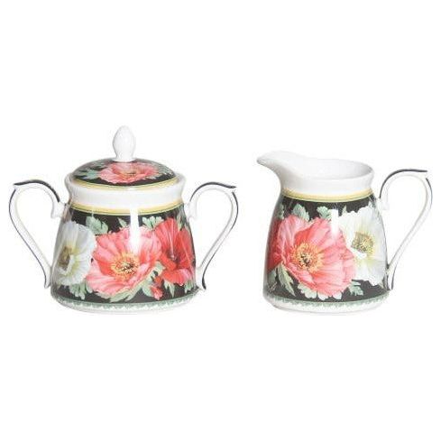 New Poppies on Black Fine Bone China Sugar & Milk Set - Gift Box - Dollars and Sense