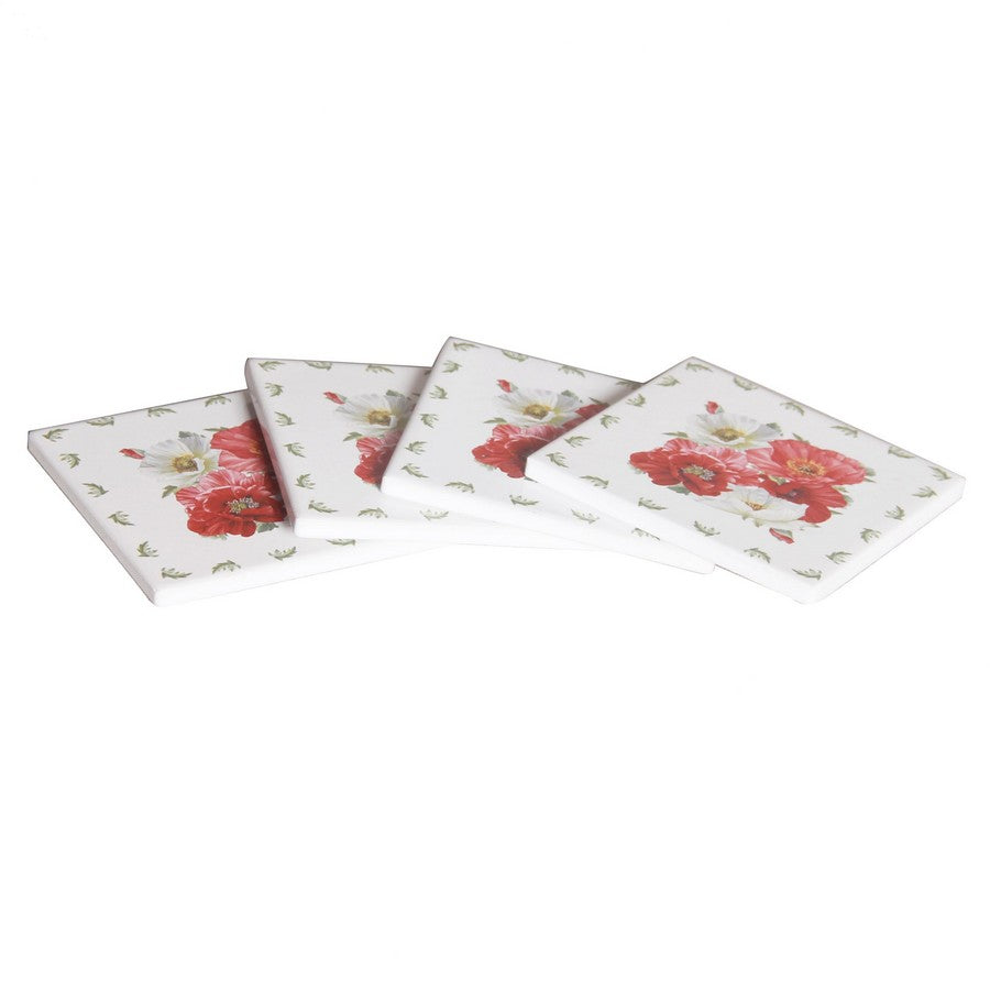 New Poppies on White Coasters Gift Box - Dollars and Sense