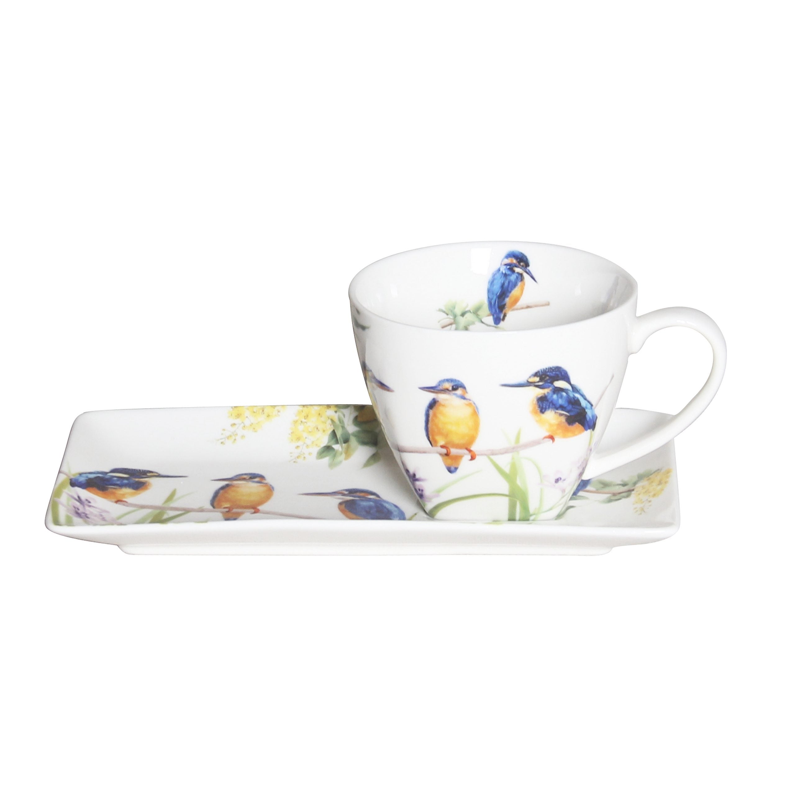 Kingfisher on Fine Bone China Cup and Saucer breakfast Set - 250ml Gift Box - Dollars and Sense