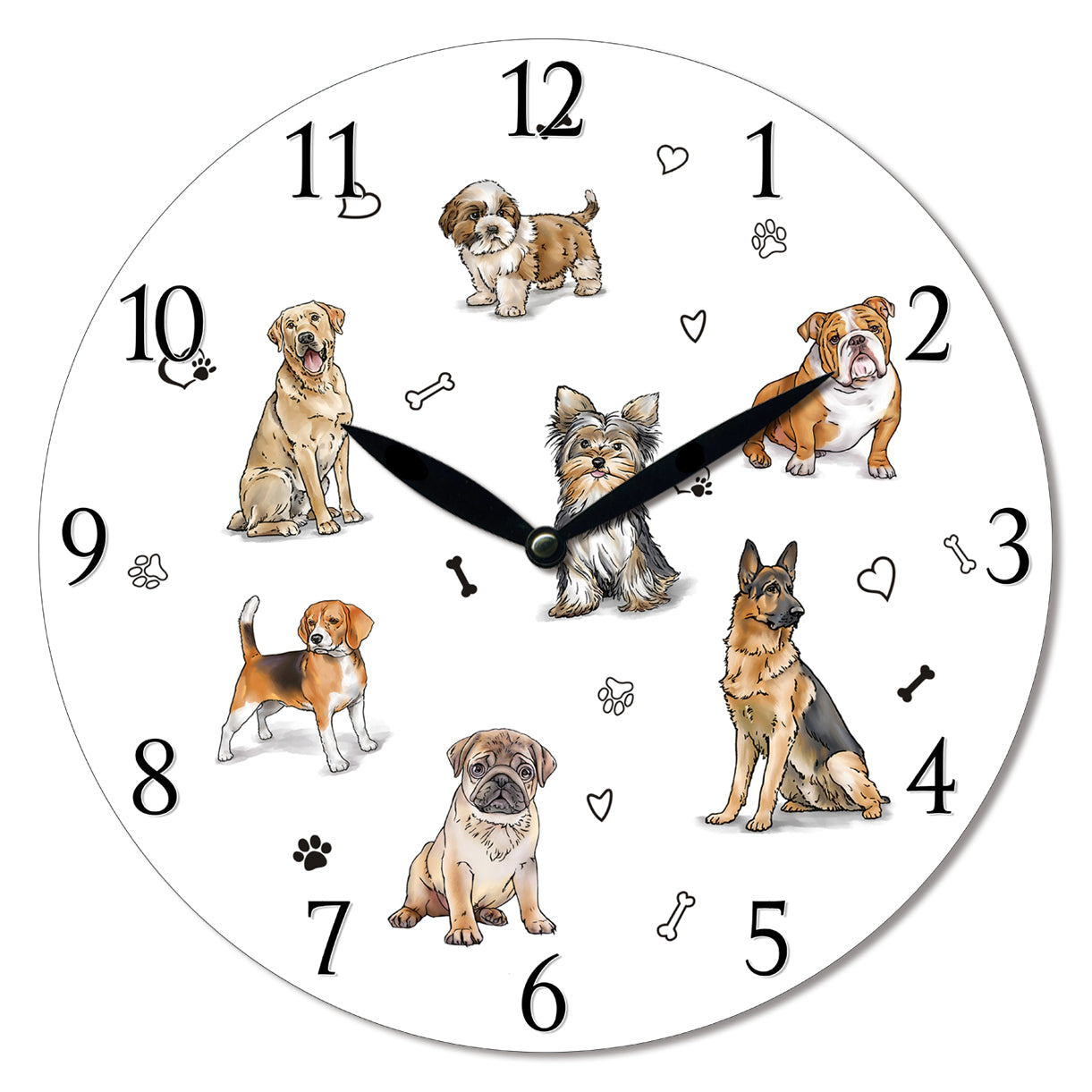 MDF Dogs Wall Clock - 28.8cm Gift Box - Dollars and Sense