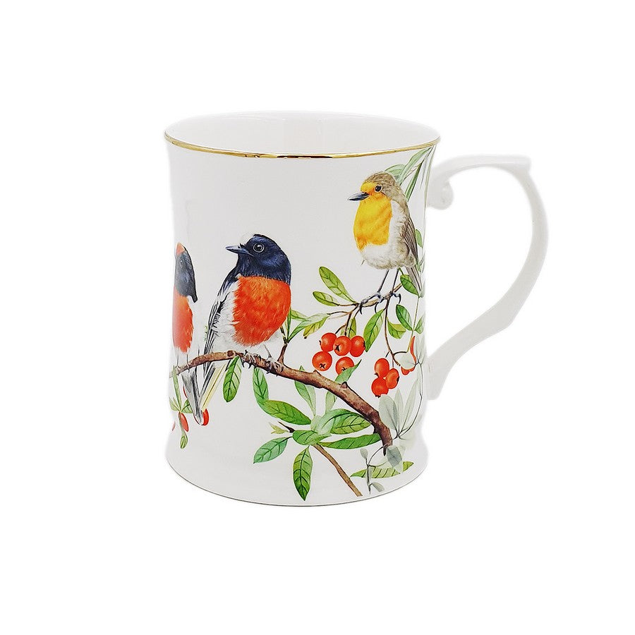 Red Breasted Robin Fine Bone China Gold Rim Mug Gift Box - Dollars and Sense