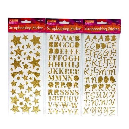 Gold Glitter Alphabet and Star Scrapbooking Assorted Stickers - Dollars and Sense