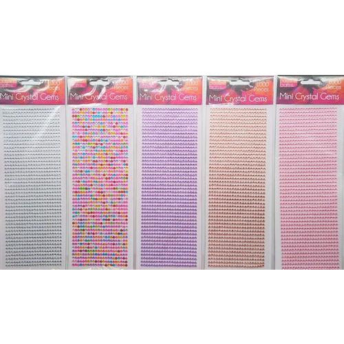 Self Adhesive Mini-Crystal Gems 1000 Pce Assorted Colours Default Title