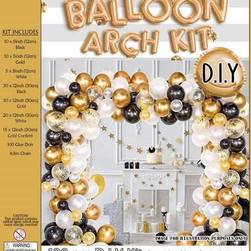 Black and Gold Latex Balloon Arch Kit - 120 Pieces - Dollars and Sense