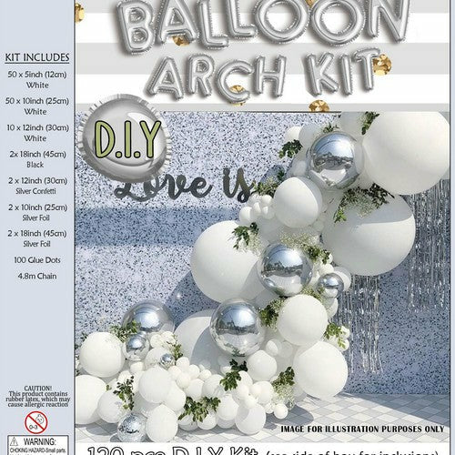 Silver and White Latex Balloon Arch Kit - 120 Pieces - Dollars and Sense