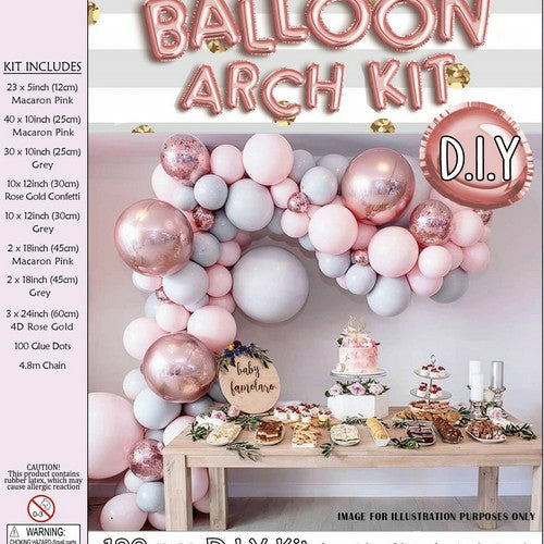 Pink, Grey and Rose Gold Latex Balloon Arch Kit - 120 Pieces - Dollars and Sense
