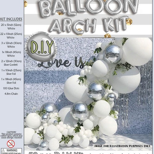 Silver and White Balloon Arch Kit - 50 Piece DIY Kit 1 Piece - Dollars and Sense