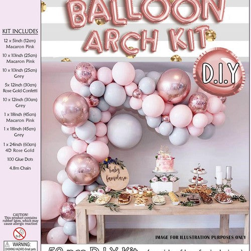 Pink Grey and Rose Gold Balloon Arch Kit - 50 Piece DIY Kit 1 Piece - Dollars and Sense