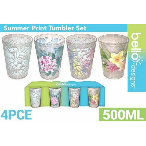 Summer Printed Tumbler Set - 500ml 4 Pieces - Dollars and Sense