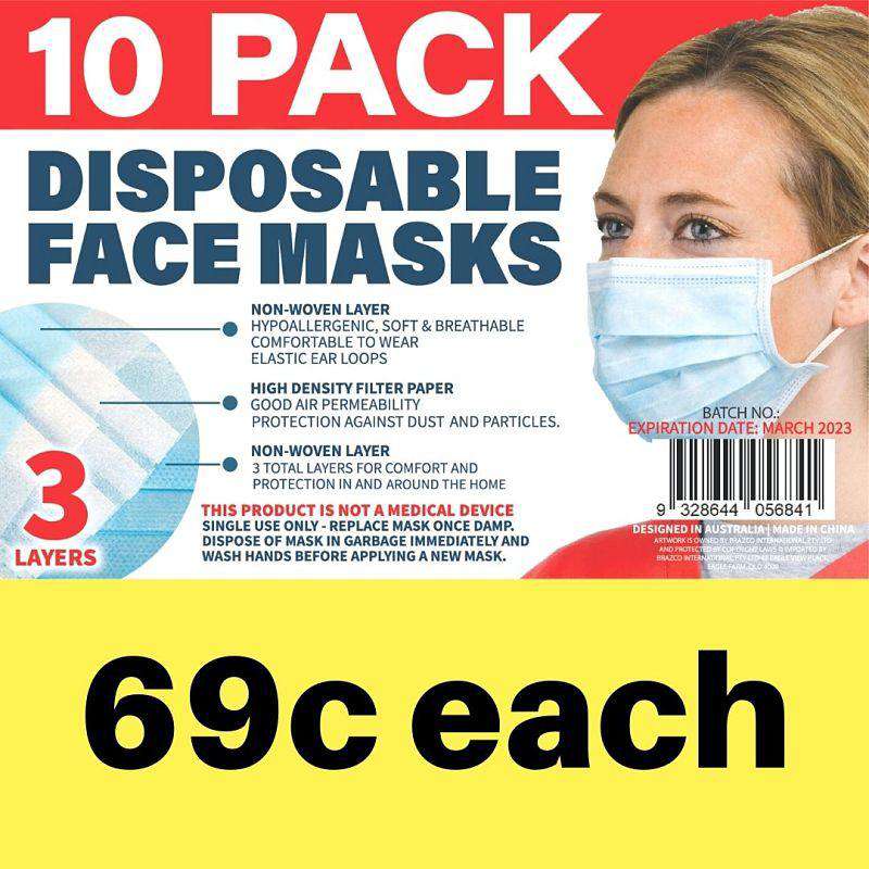 Disposable Adult Face Mask Light Blue 10PK - Dollars and Sense