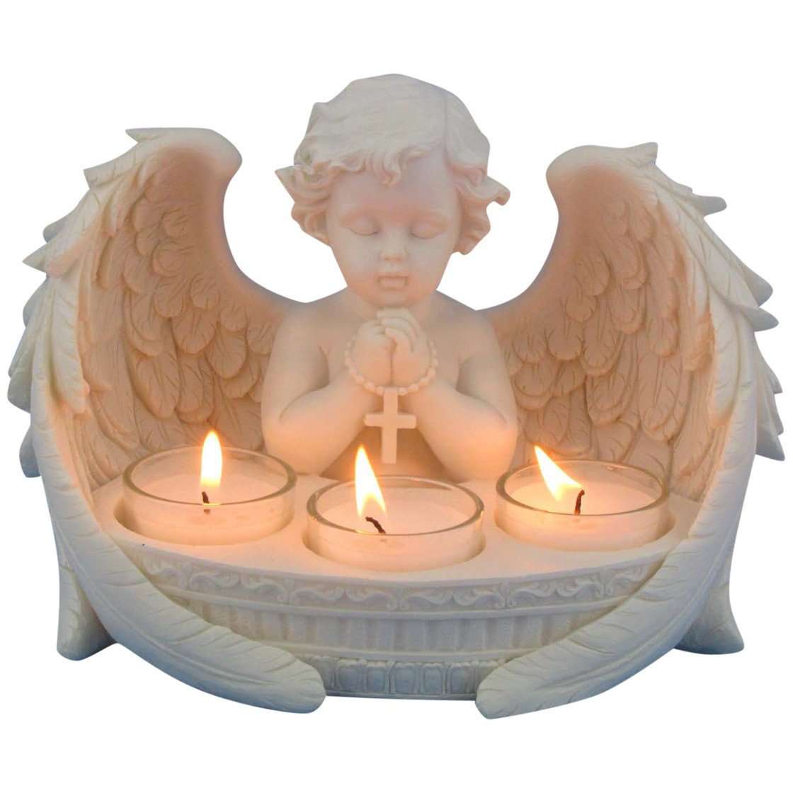 Praying Cherub Angel with 3 Tealight Candle Holder - 21cm - Dollars and Sense