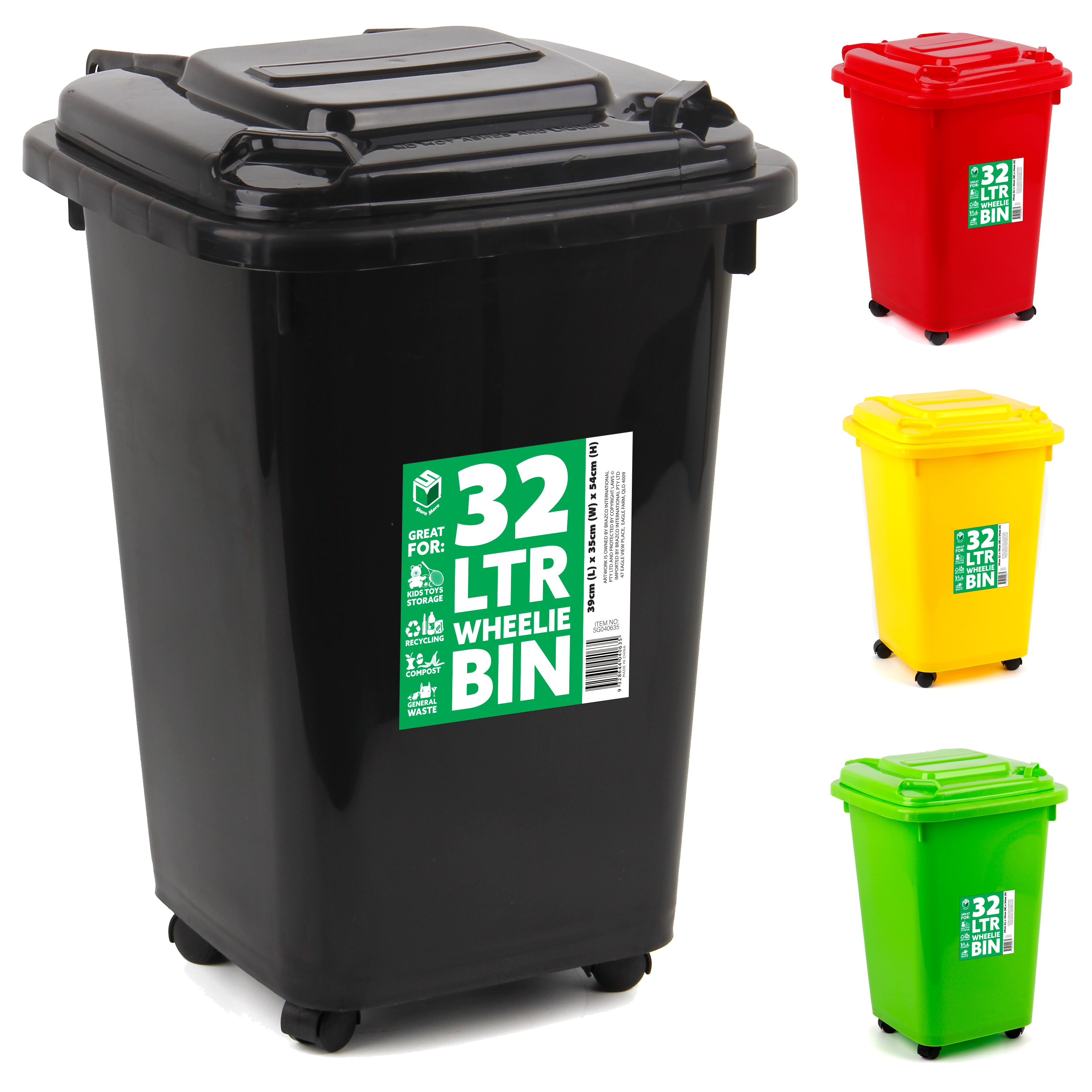 Wheelie Bin Mini 32L Ass Colours Available Teal Grey Red Light Blue - Dollars and Sense